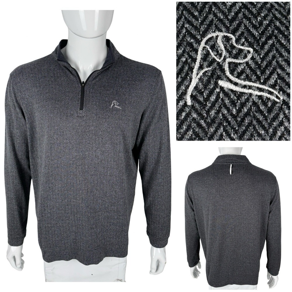 Rhoback Mens Large Pullover Gray Herringbone Golf Performance 1/4 Zip Cotton